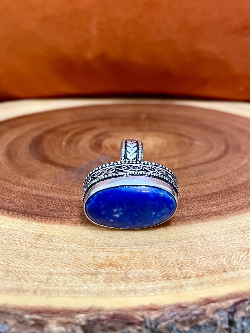 Genuine Lapis Lazuli Silver Over Stainless Steel Oval Statement Ring Unisex NWOT